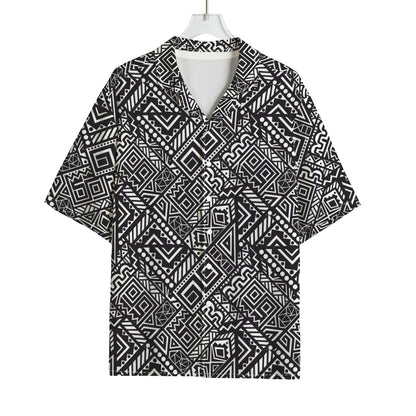 Black And White African Tribal Print Rayon Hawaiian Shirt