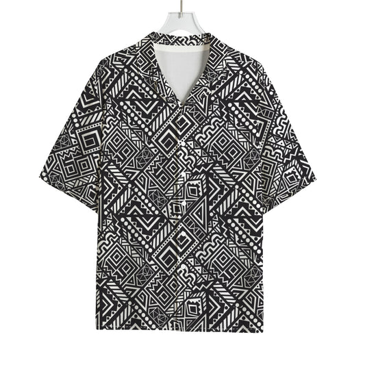 Black And White African Tribal Print Rayon Hawaiian Shirt