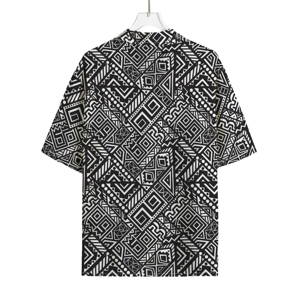 Black And White African Tribal Print Rayon Hawaiian Shirt