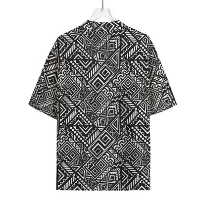 Black And White African Tribal Print Rayon Hawaiian Shirt