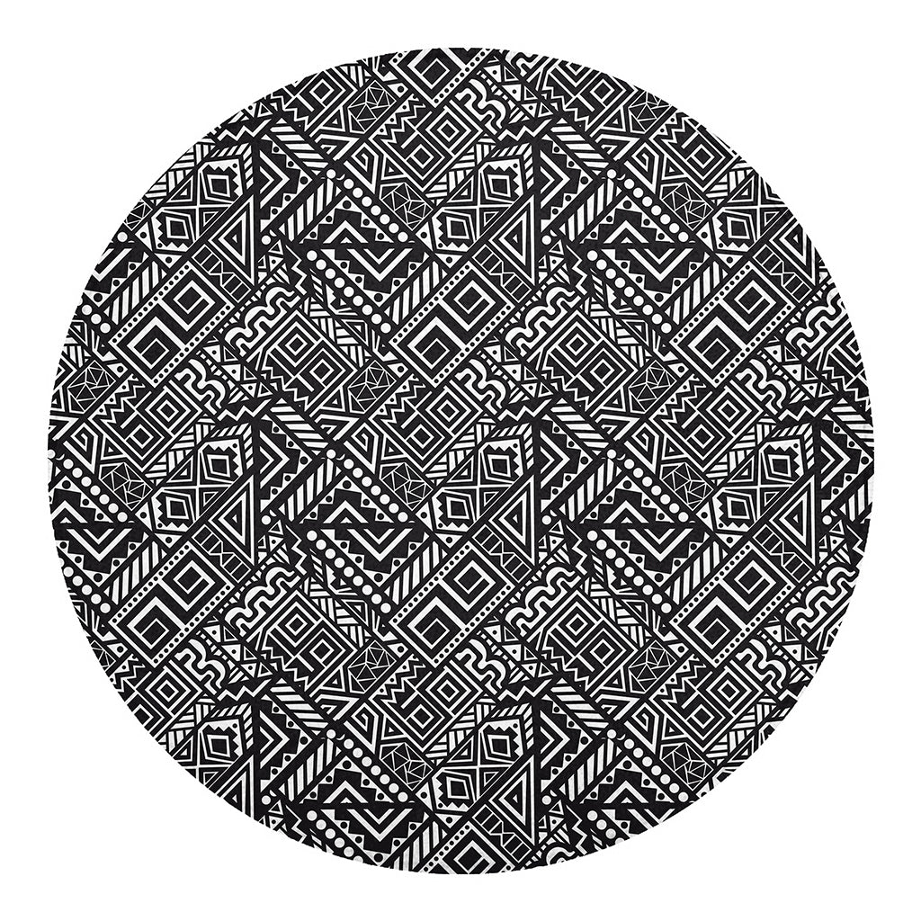 Black And White African Tribal Print Round Blanket