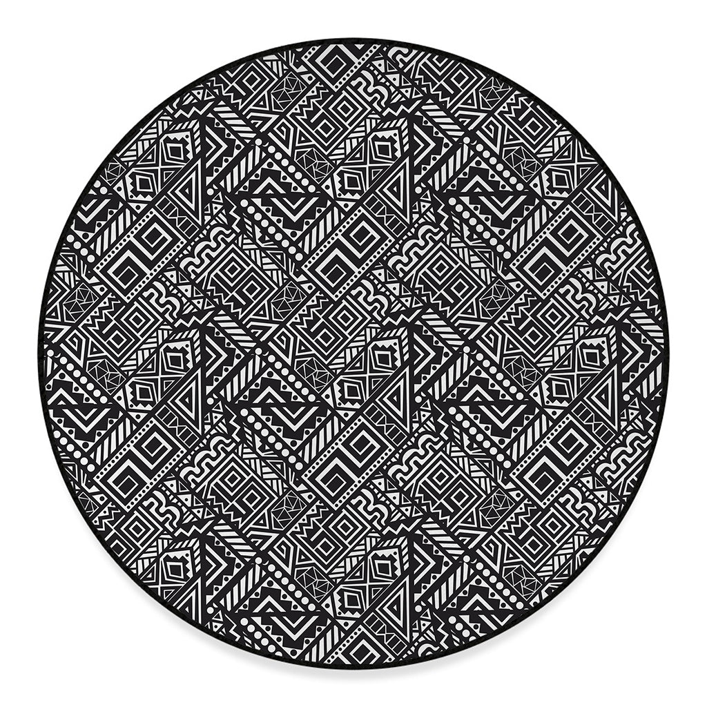 Black And White African Tribal Print Round Floor Mat