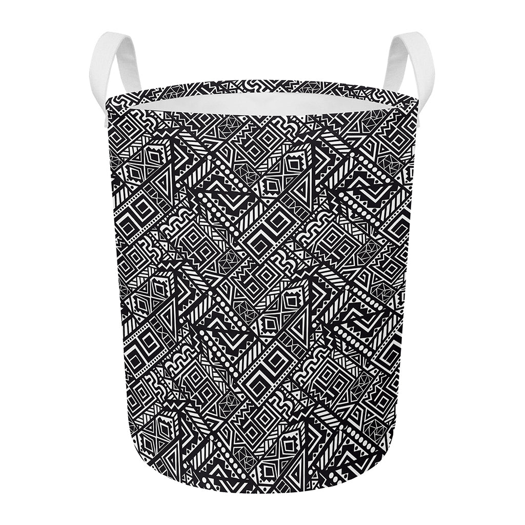 Black And White African Tribal Print Round Laundry Basket