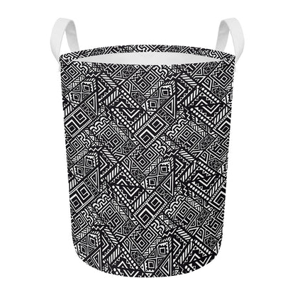 Black And White African Tribal Print Round Laundry Basket