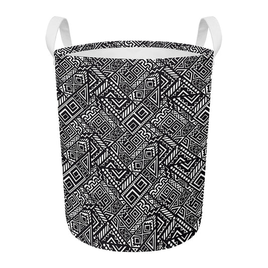 Black And White African Tribal Print Round Laundry Basket