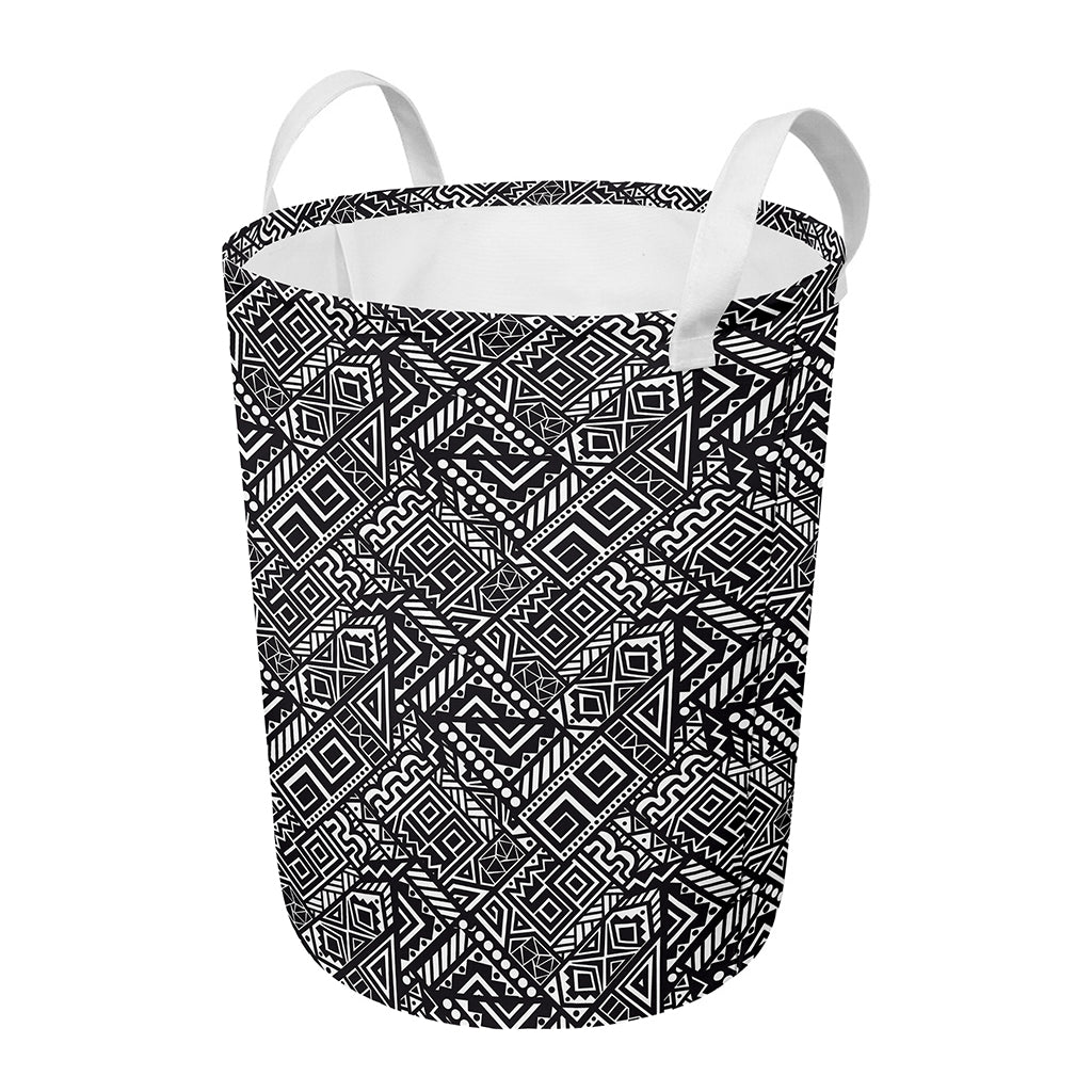 Black And White African Tribal Print Round Laundry Basket