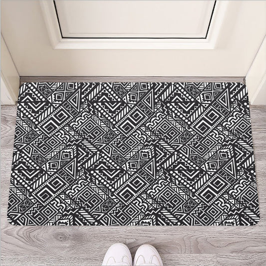 Black And White African Tribal Print Rubber Doormat