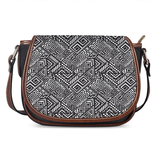 Black And White African Tribal Print Saddle Bag
