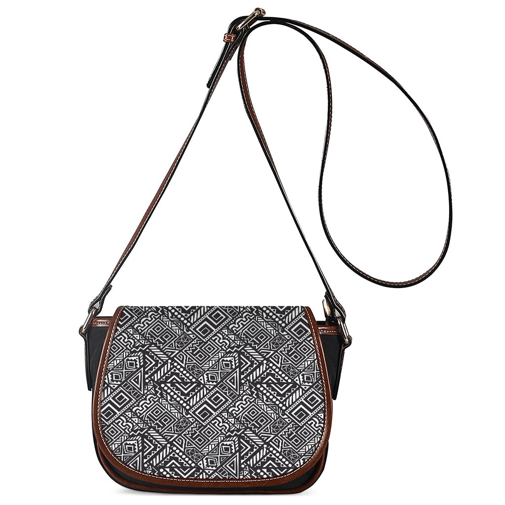 Black And White African Tribal Print Saddle Bag