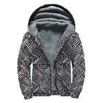Black And White African Tribal Print Sherpa Lined Zip Up Hoodie