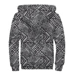 Black And White African Tribal Print Sherpa Lined Zip Up Hoodie