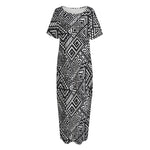 Black And White African Tribal Print Short Sleeve Long Nightdress