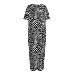 Black And White African Tribal Print Short Sleeve Long Nightdress