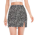 Black And White African Tribal Print Side Slit Mini Skirt