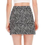 Black And White African Tribal Print Side Slit Mini Skirt
