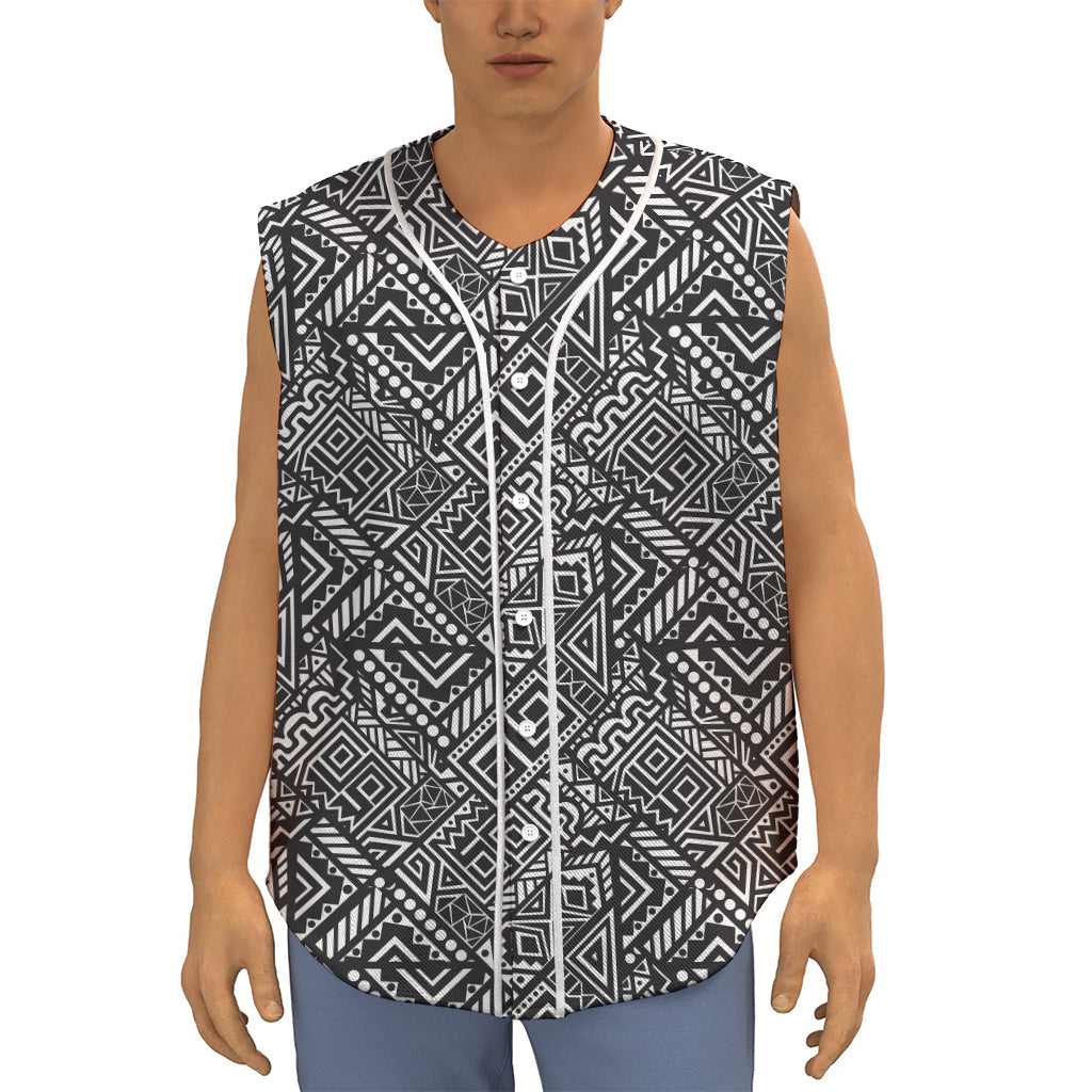 Black And White African Tribal Print Sleeveless Baseball Jersey