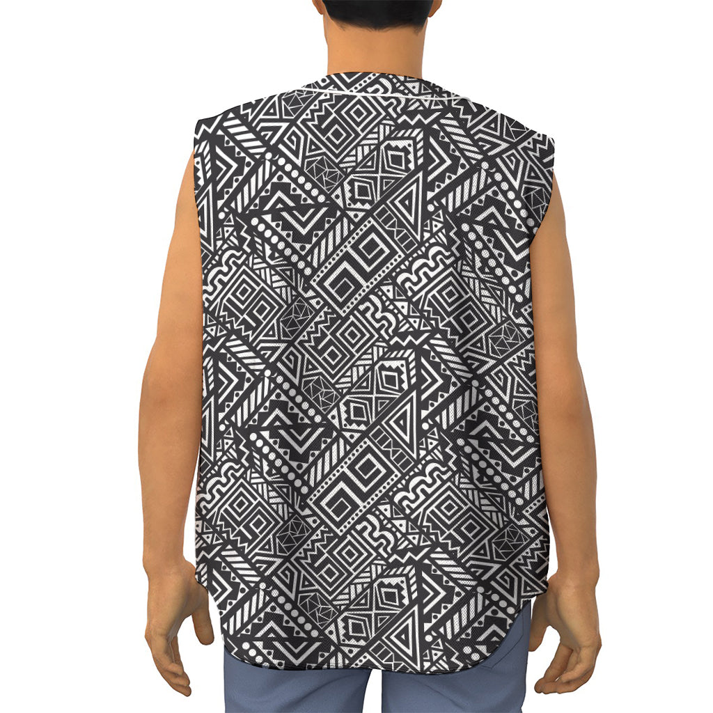 Black And White African Tribal Print Sleeveless Baseball Jersey