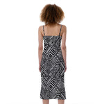 Black And White African Tribal Print Slim Fit Midi Cami Dress