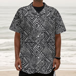 Black And White African Tribal Print Textured Short Sleeve Shirt