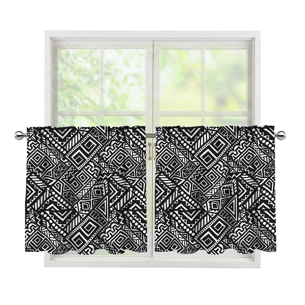 Black And White African Tribal Print Tier Curtains