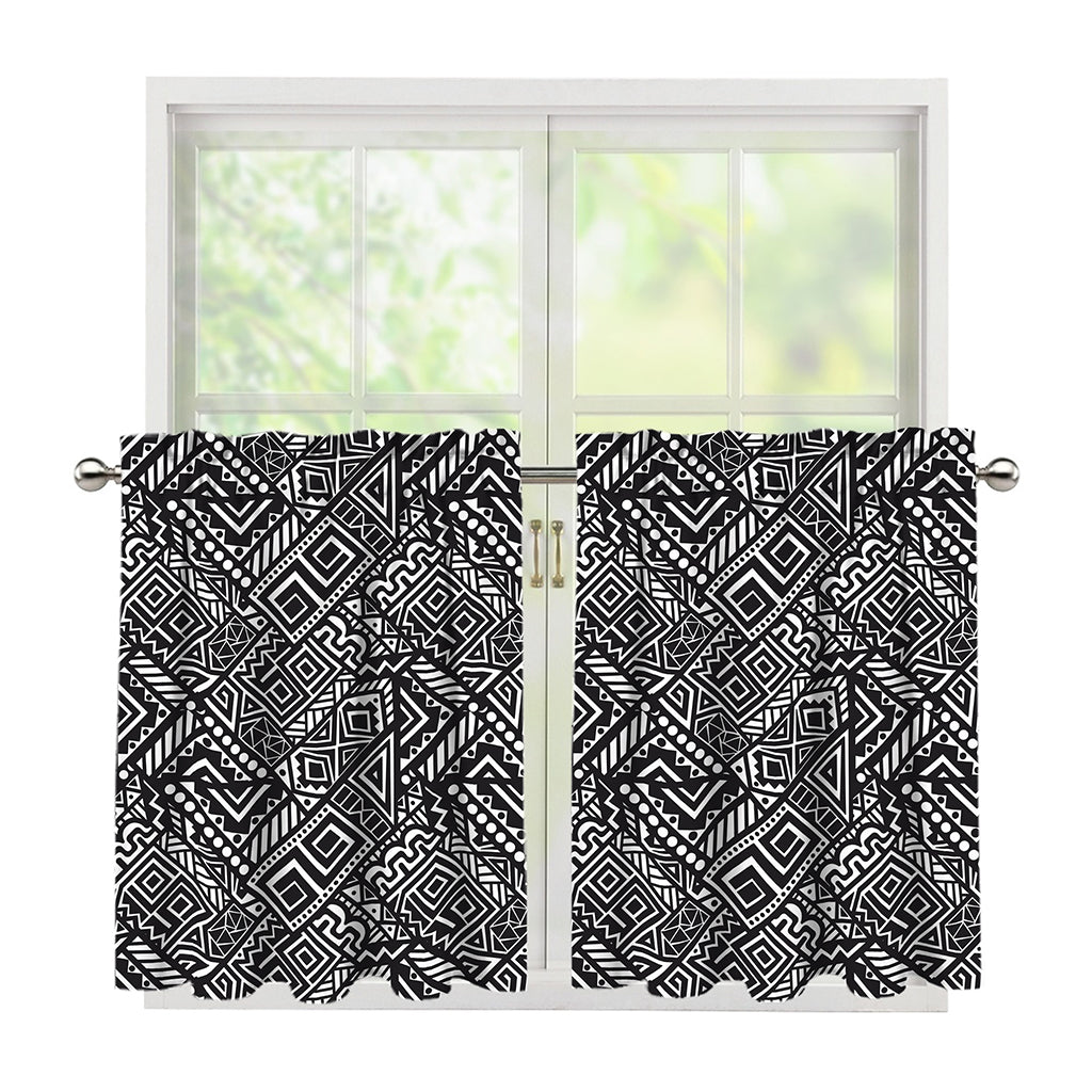 Black And White African Tribal Print Tier Curtains