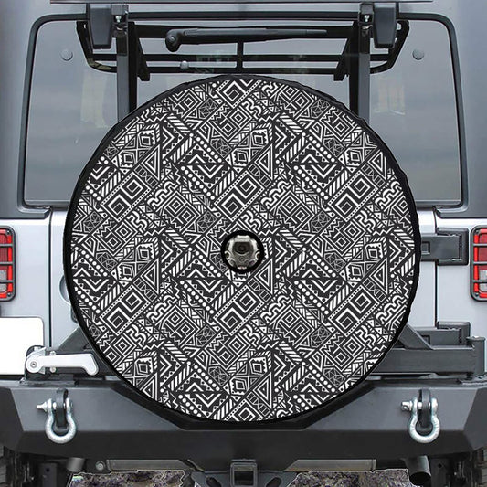 Black And White African Tribal Print Tire Cover With Camera Hole