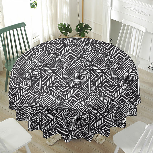 Black And White African Tribal Print Waterproof Round Tablecloth