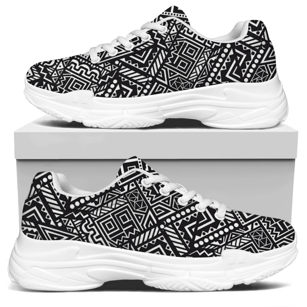 Black And White African Tribal Print White Chunky Shoes