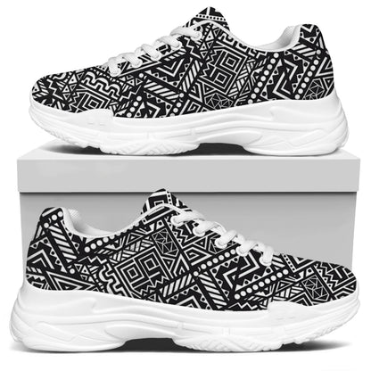 Black And White African Tribal Print White Chunky Shoes