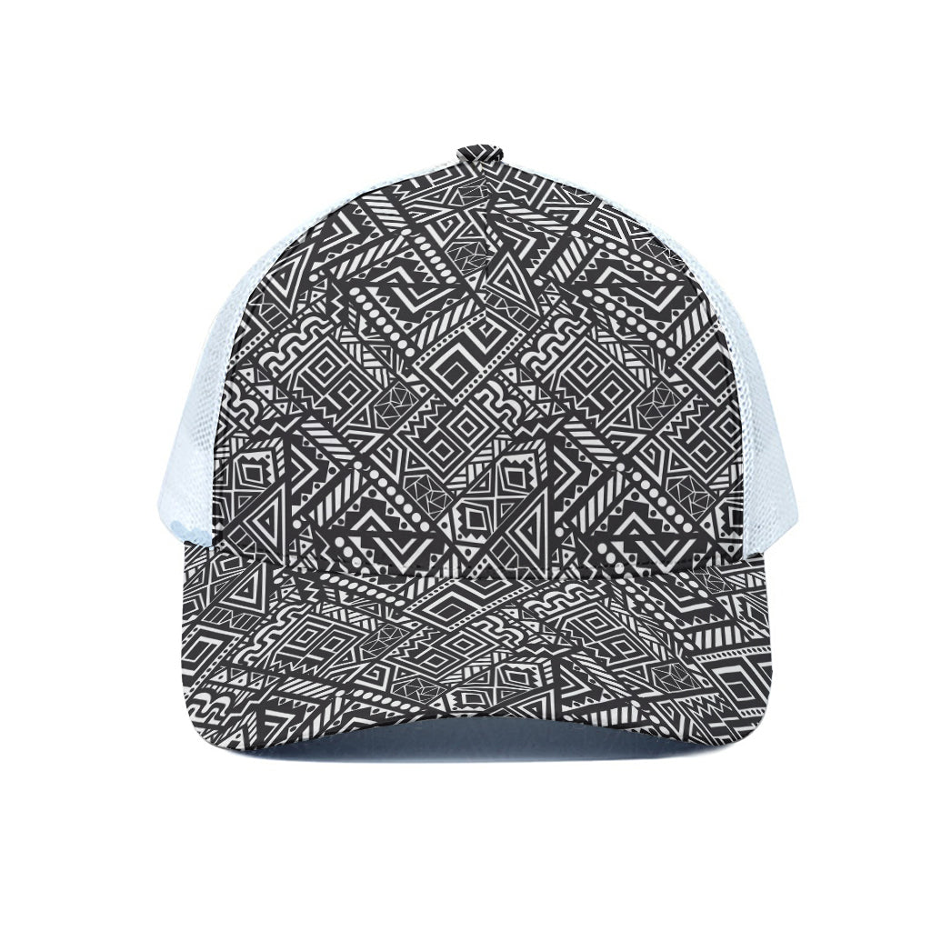 Black And White African Tribal Print White Mesh Trucker Cap