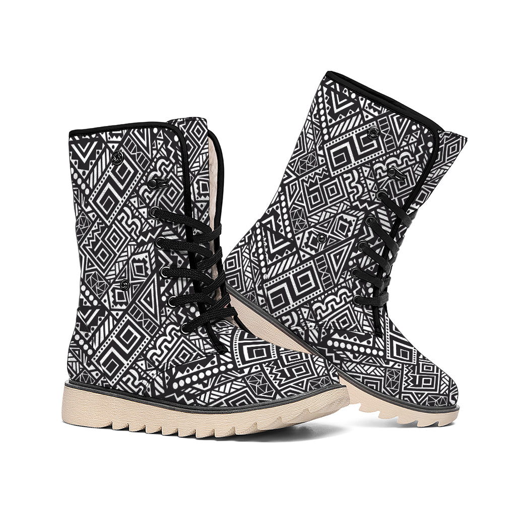 Black And White African Tribal Print Winter Boots