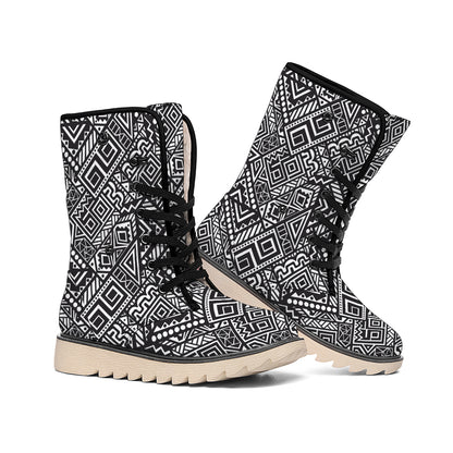 Black And White African Tribal Print Winter Boots
