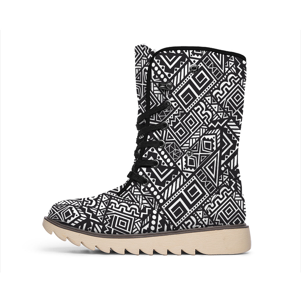 Black And White African Tribal Print Winter Boots