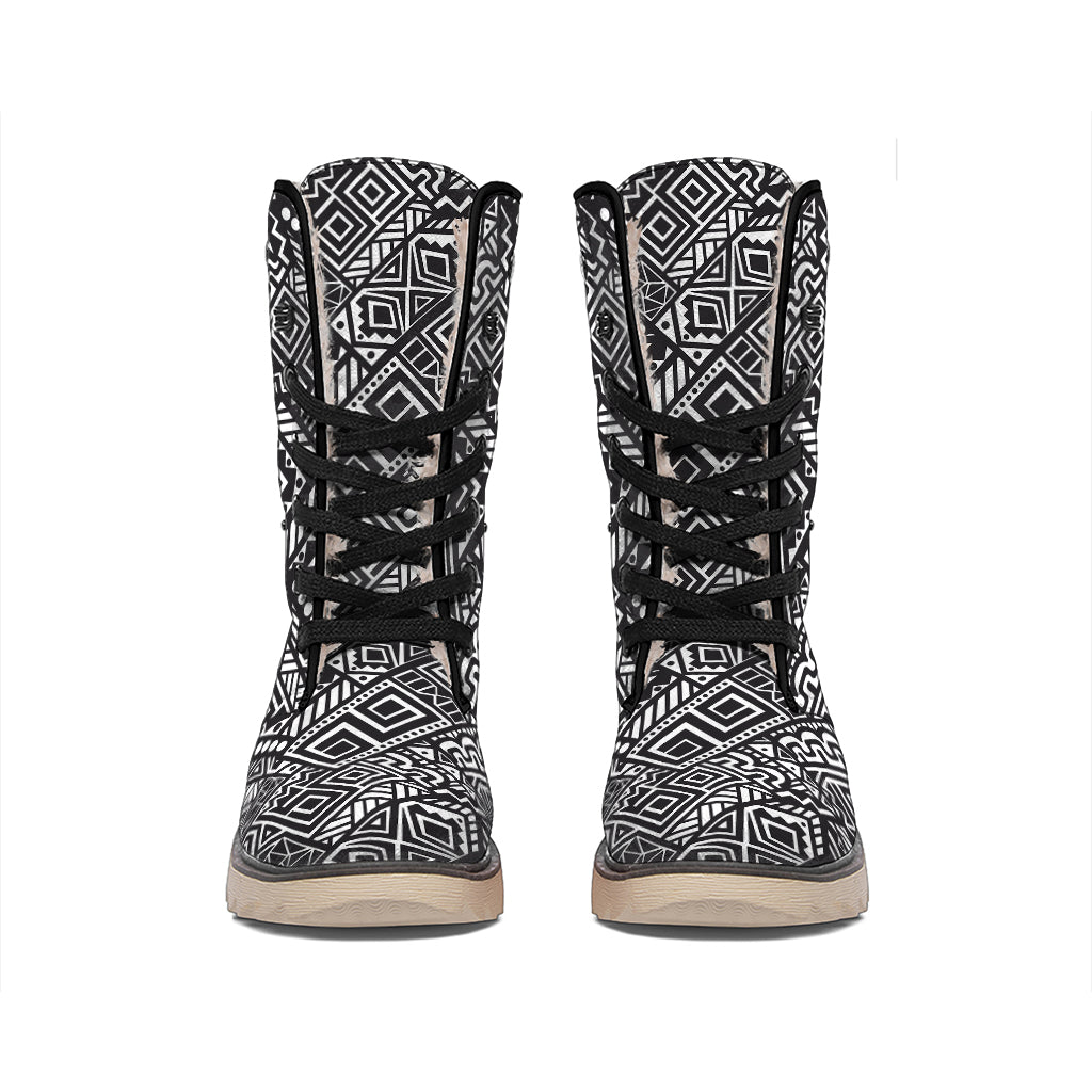 Black And White African Tribal Print Winter Boots