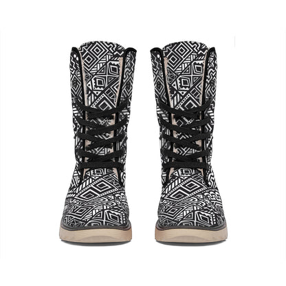 Black And White African Tribal Print Winter Boots