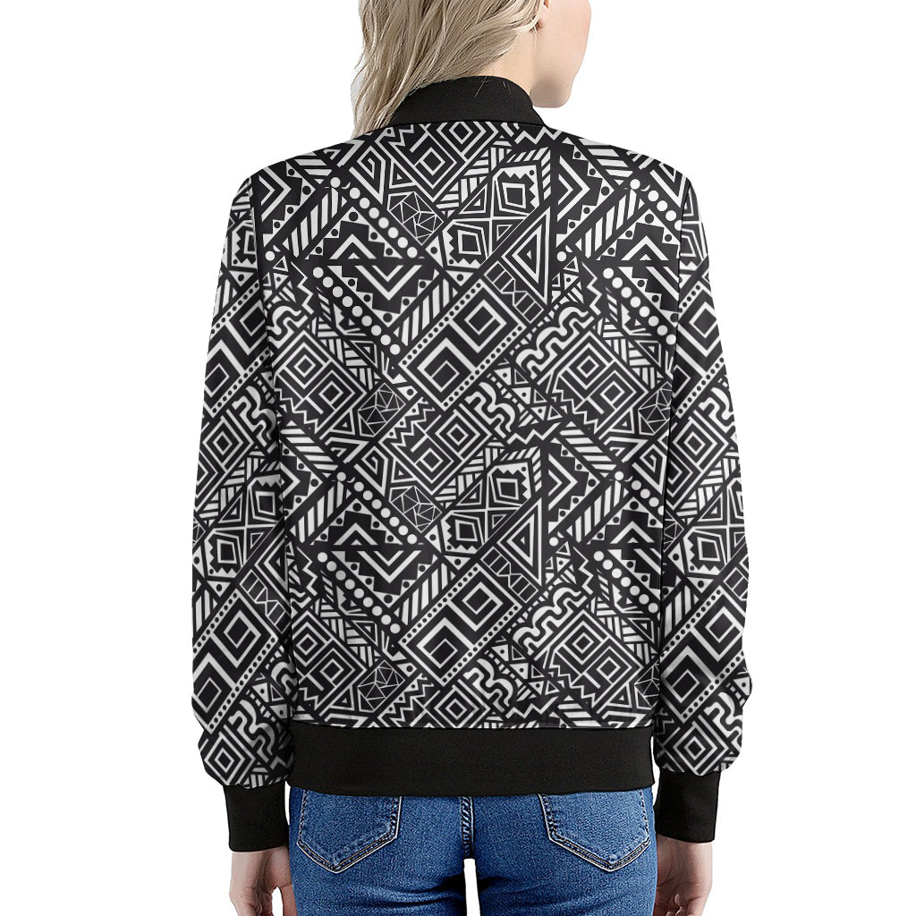 Black And White African Tribal Print Women's Bomber Jacket