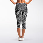 Black And White African Tribal Print Women's Capri Leggings