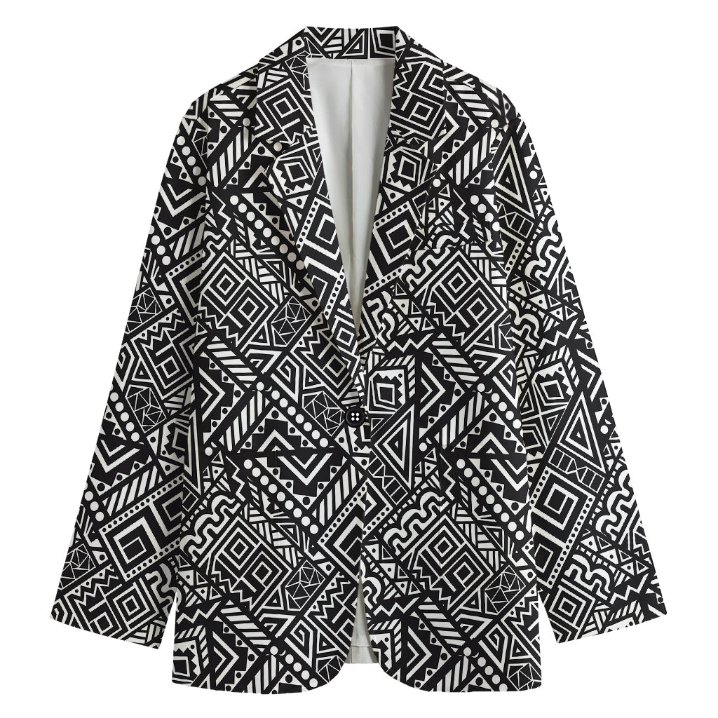 Black And White African Tribal Print Women's Cotton Blazer