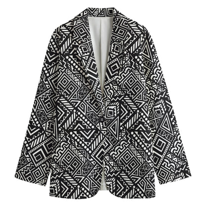 Black And White African Tribal Print Women's Cotton Blazer