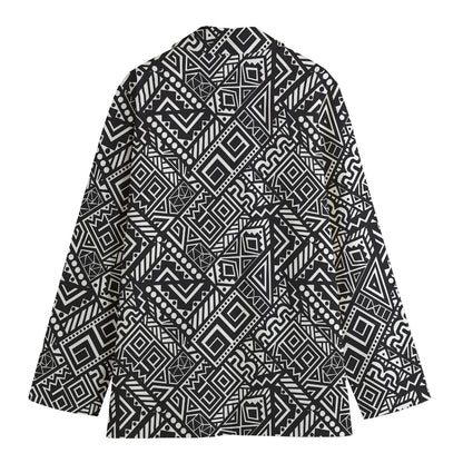 Black And White African Tribal Print Women's Cotton Blazer