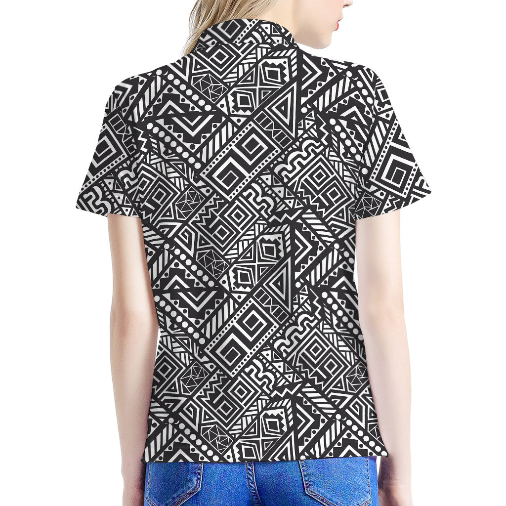 Black And White African Tribal Print Women's Polo Shirt