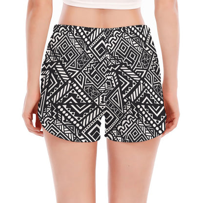 Black And White African Tribal Print Women's Split Running Shorts