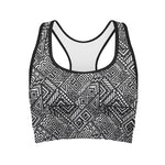 Black And White African Tribal Print Women's Sports Bra