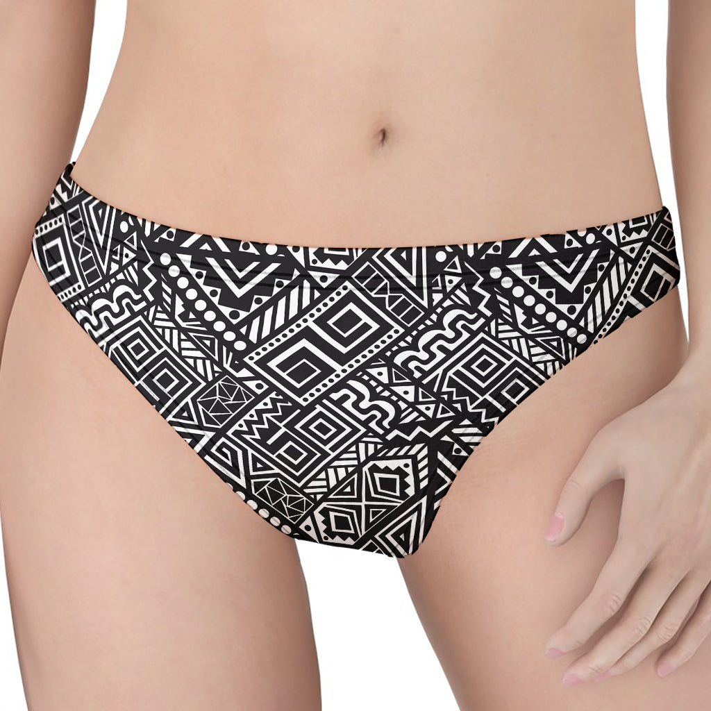 Black And White African Tribal Print Women's Thong