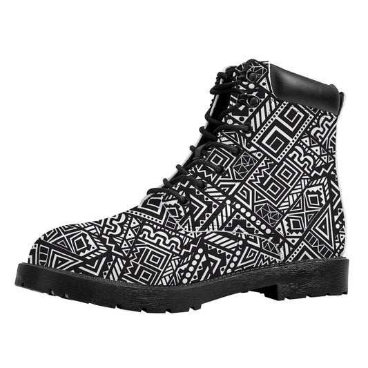 Black And White African Tribal Print Work Boots
