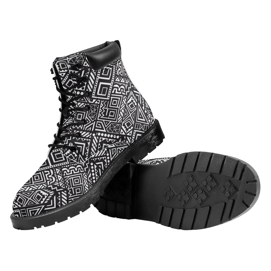 Black And White African Tribal Print Work Boots