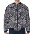 Black And White African Tribal Print Zip Sleeve Bomber Jacket