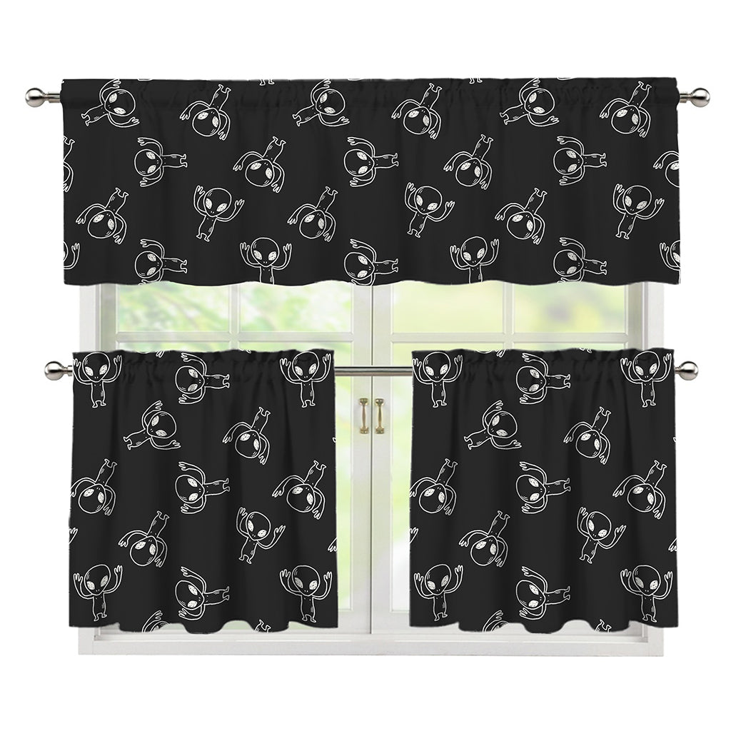 Black And White Alien Print 3 Piece Kitchen Curtains