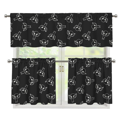 Black And White Alien Print 3 Piece Kitchen Curtains