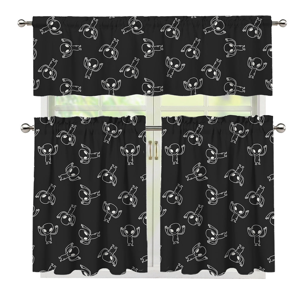 Black And White Alien Print 3 Piece Kitchen Curtains